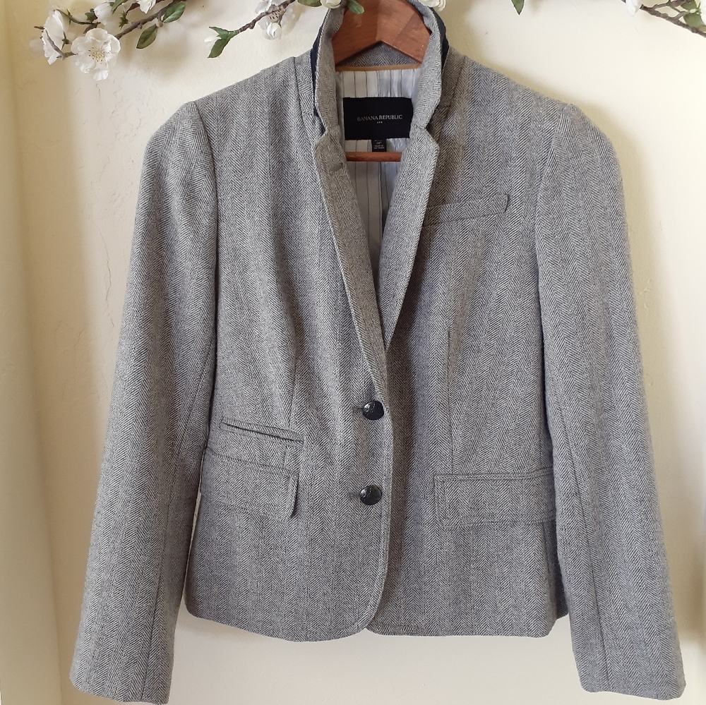 Banana Republic Grey Herringbone Blazer